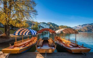 Famous pletna boats in Bled